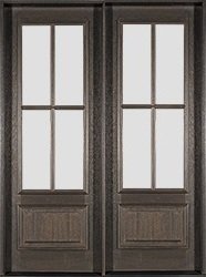 Farmhouse Exterior Double Doors 4 Lite Flemish Glass